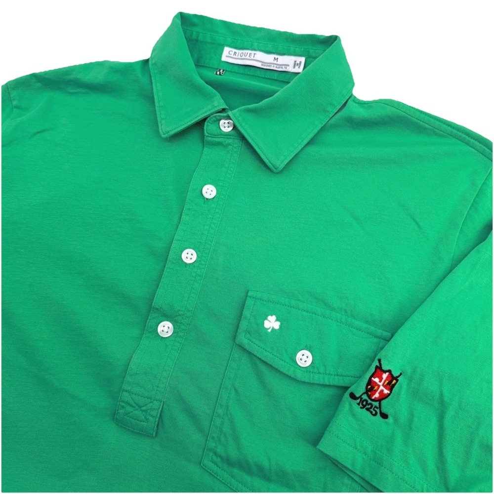 Criquet Polo Shirt Mens Medium Green Slim Fit Pima Cotton Shamrock Golf Logo